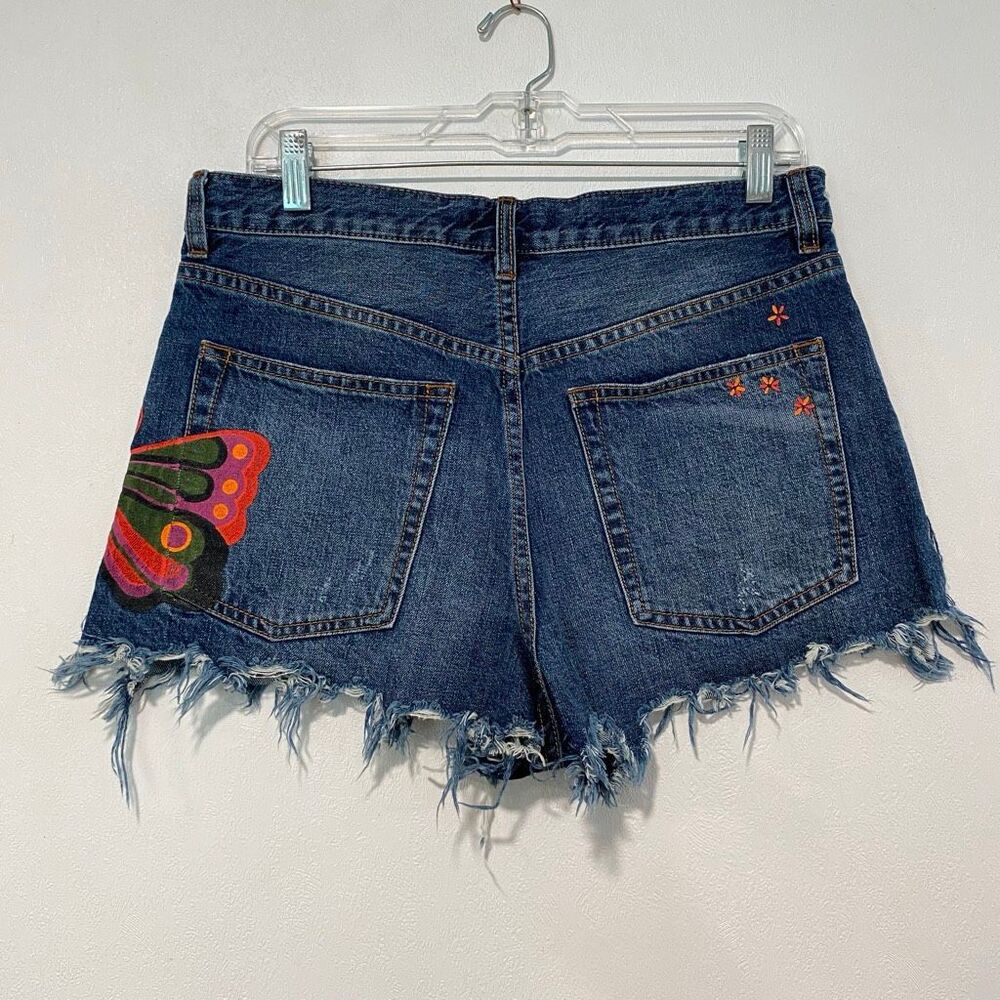 Free People We The Free Fields of Sun Butterfly Denim Shorts Size 29 Boho - Picture 3 of 10